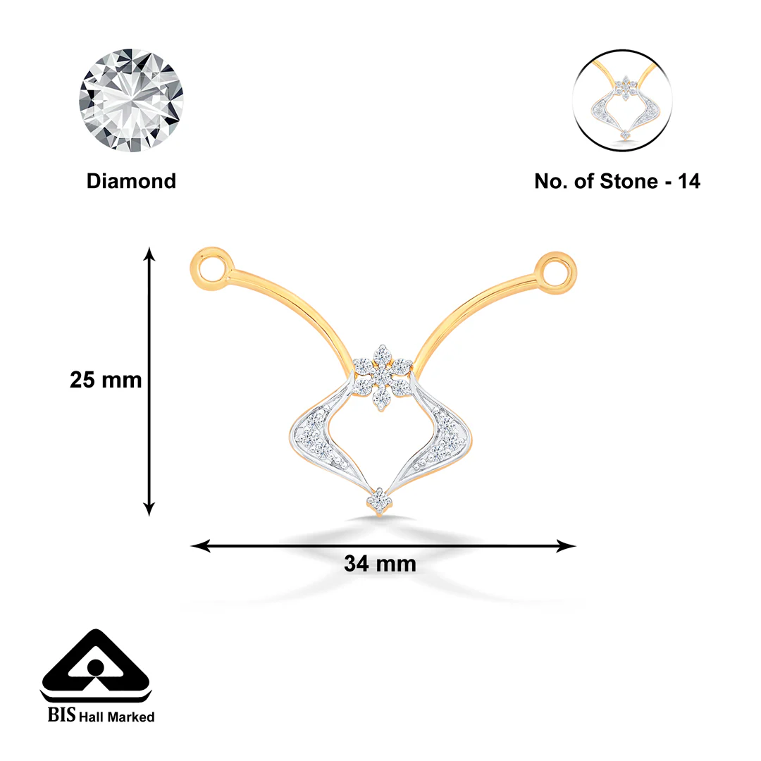 Geometric Design Yellow Gold & Diamond Tanmaniya Mangalsutra For Women - Image 5