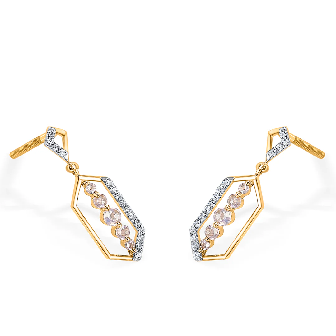 Geometric Glow Gold & Diamond Drops & Dangler Earring For Women - Image 3