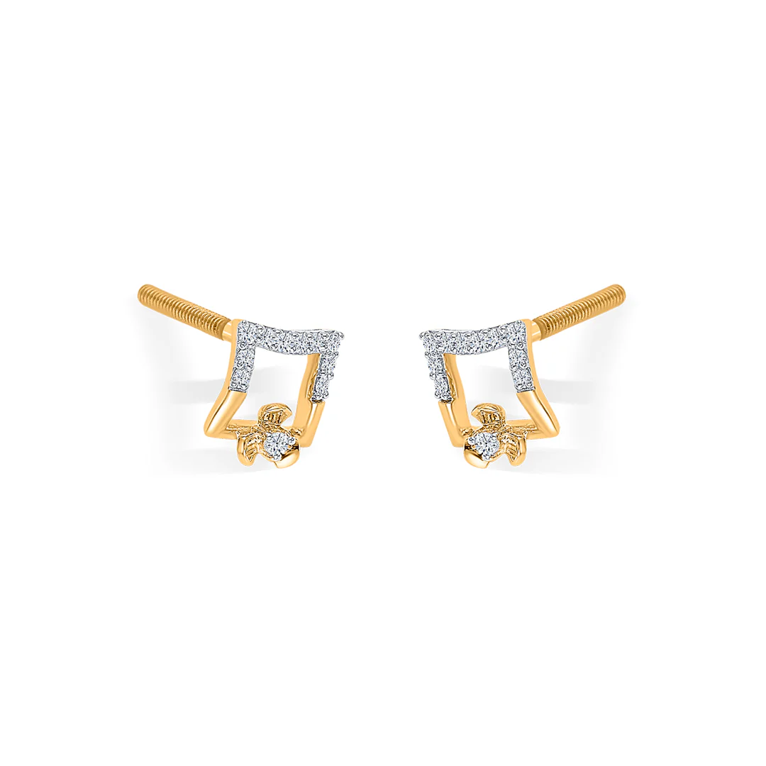 Geometric Glow Gold & Diamond Stud Earring For Women - Image 3