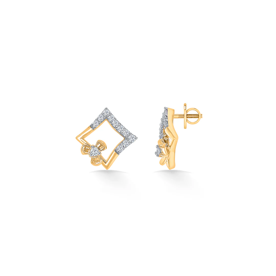 Geometric Glow Gold & Diamond Stud Earring For Women - Image 4