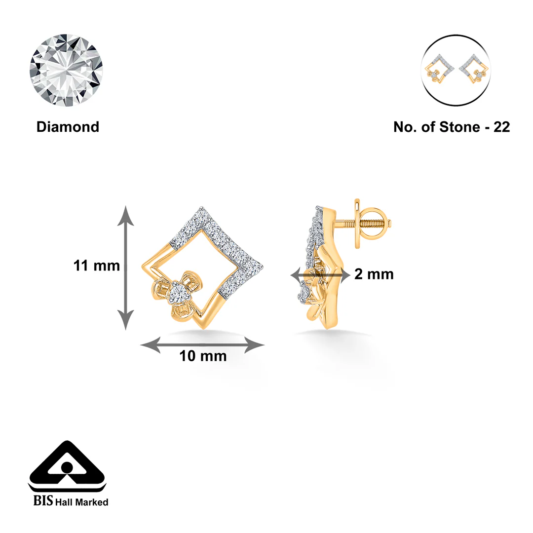 Geometric Glow Gold & Diamond Stud Earring For Women - Image 5