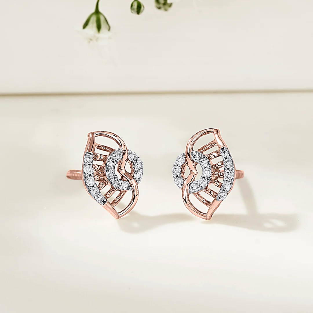Gleaming Vortex Rose Gold Stud Diamond Earring For Women