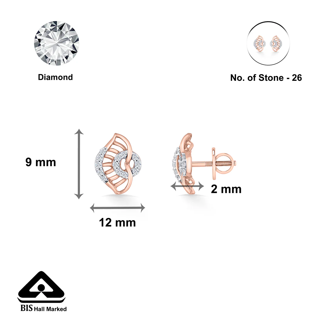 Gleaming Vortex Rose Gold Stud Diamond Earring For Women - Image 5