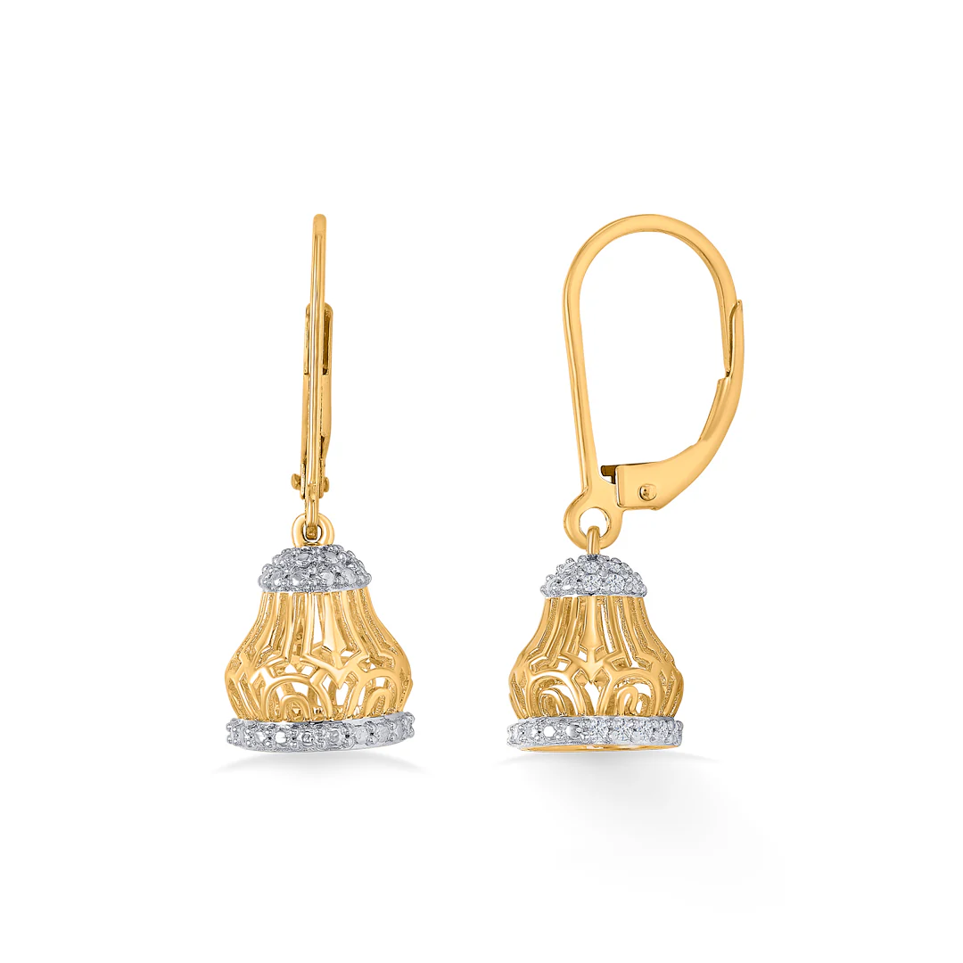 Glimmer Bell Gold & Diamond Jhumka Earring - Image 3