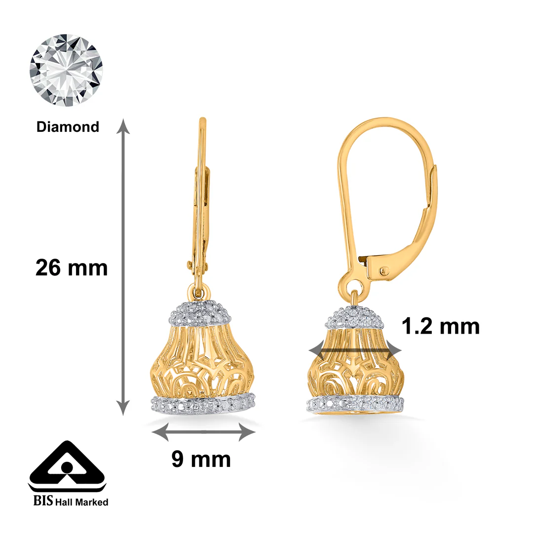 Glimmer Bell Gold & Diamond Jhumka Earring - Image 4