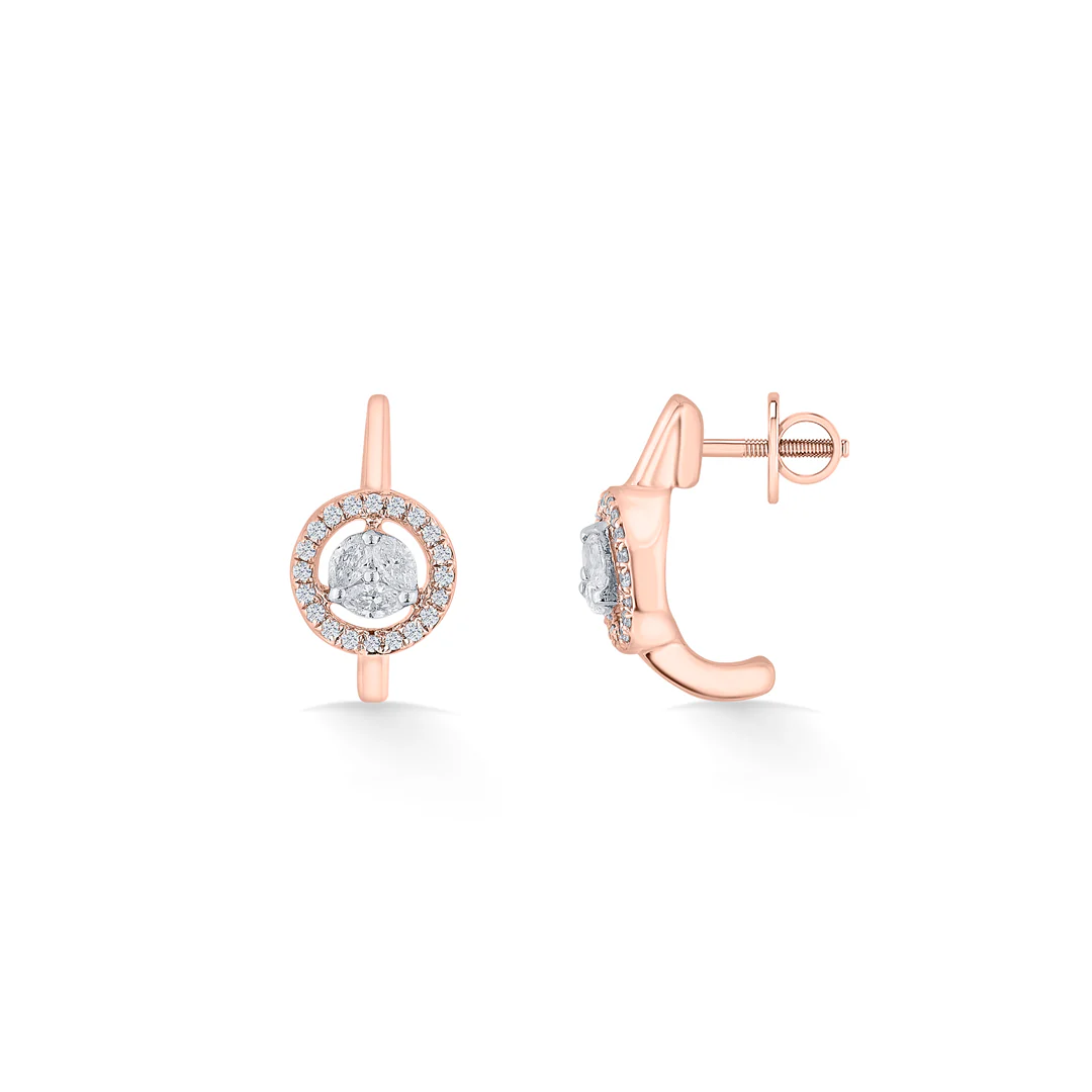 Glint Circle Rose Gold Hoops & Huggies Earring for Women - Image 4