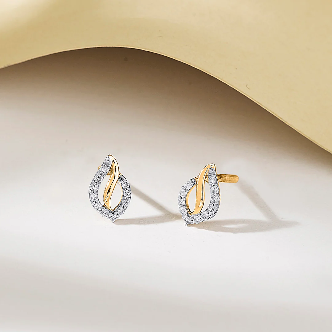 Glint Vine Yellow Gold Stud Diamond Earring For Women