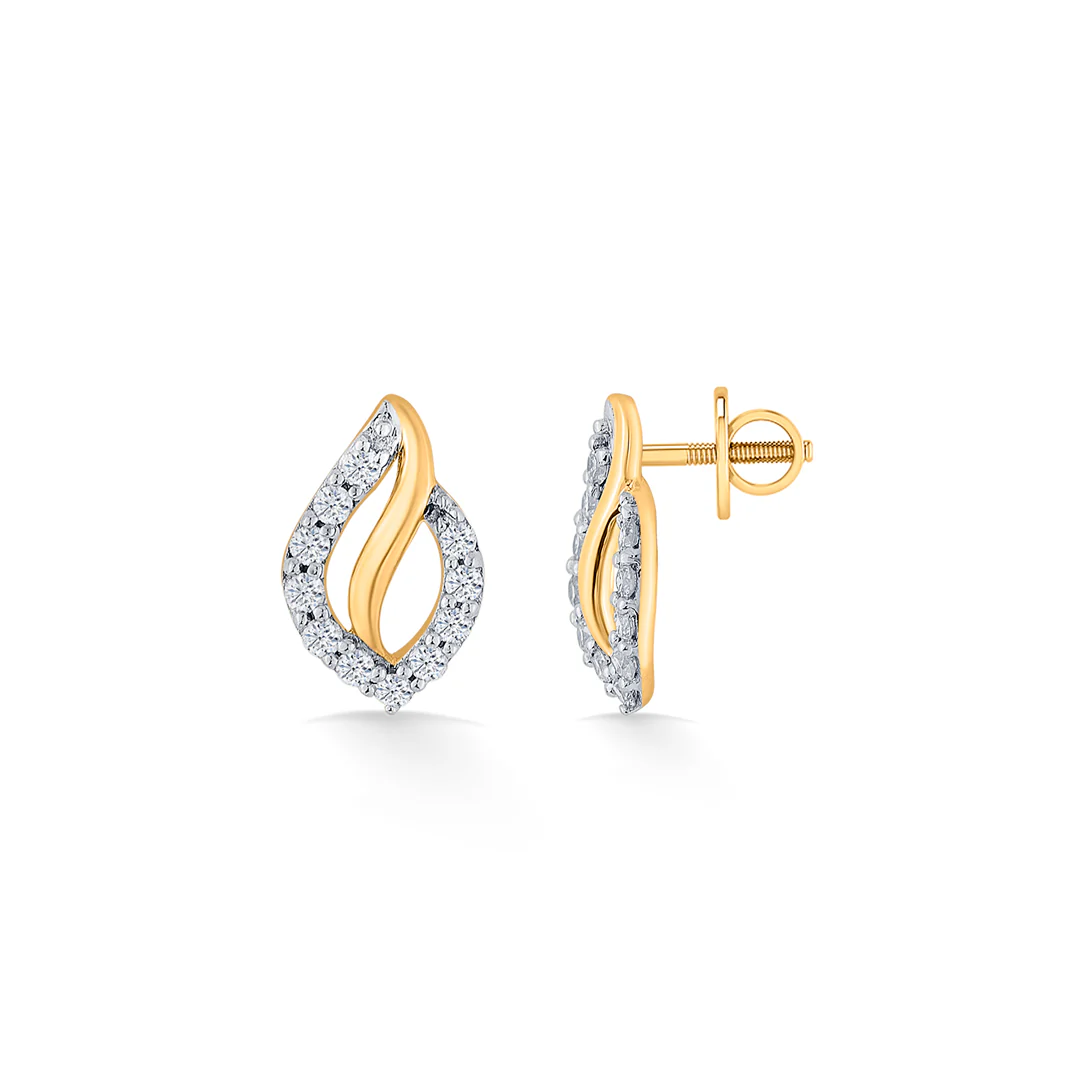 Glint Vine Yellow Gold Stud Diamond Earring For Women - Image 4