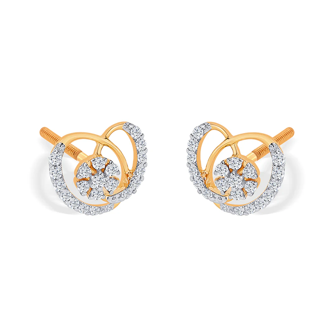 Glittering Yellow Gold & Diamond Stud Earring For Women - Image 3