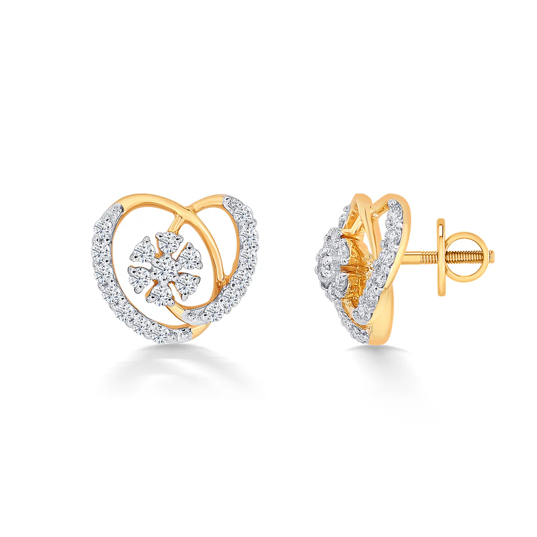 Glittering Yellow Gold & Diamond Stud Earring For Women - Image 4