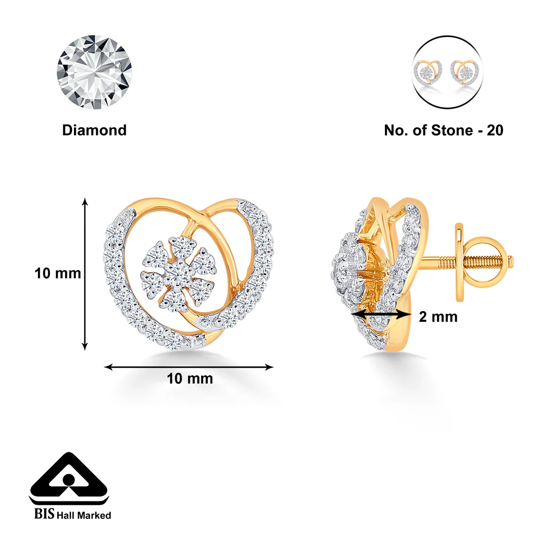 Glittering Yellow Gold & Diamond Stud Earring For Women - Image 5