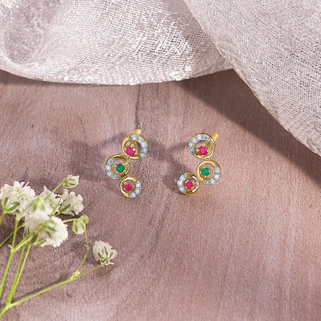 Globes Gold & Diamond Stud Earring For Women