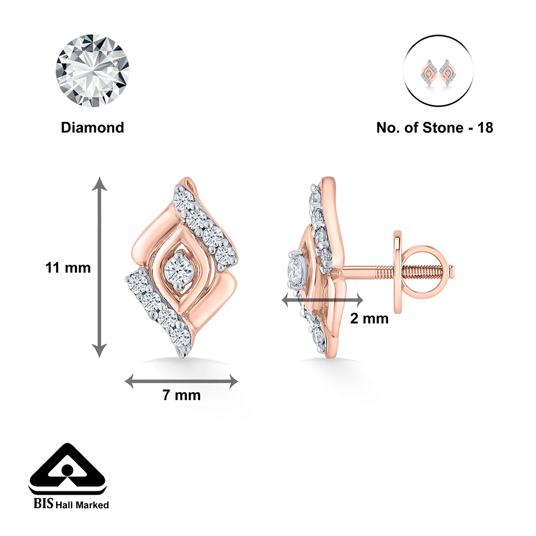 Glow Flare Rose Gold Stud Diamond Earring For Women - Image 5