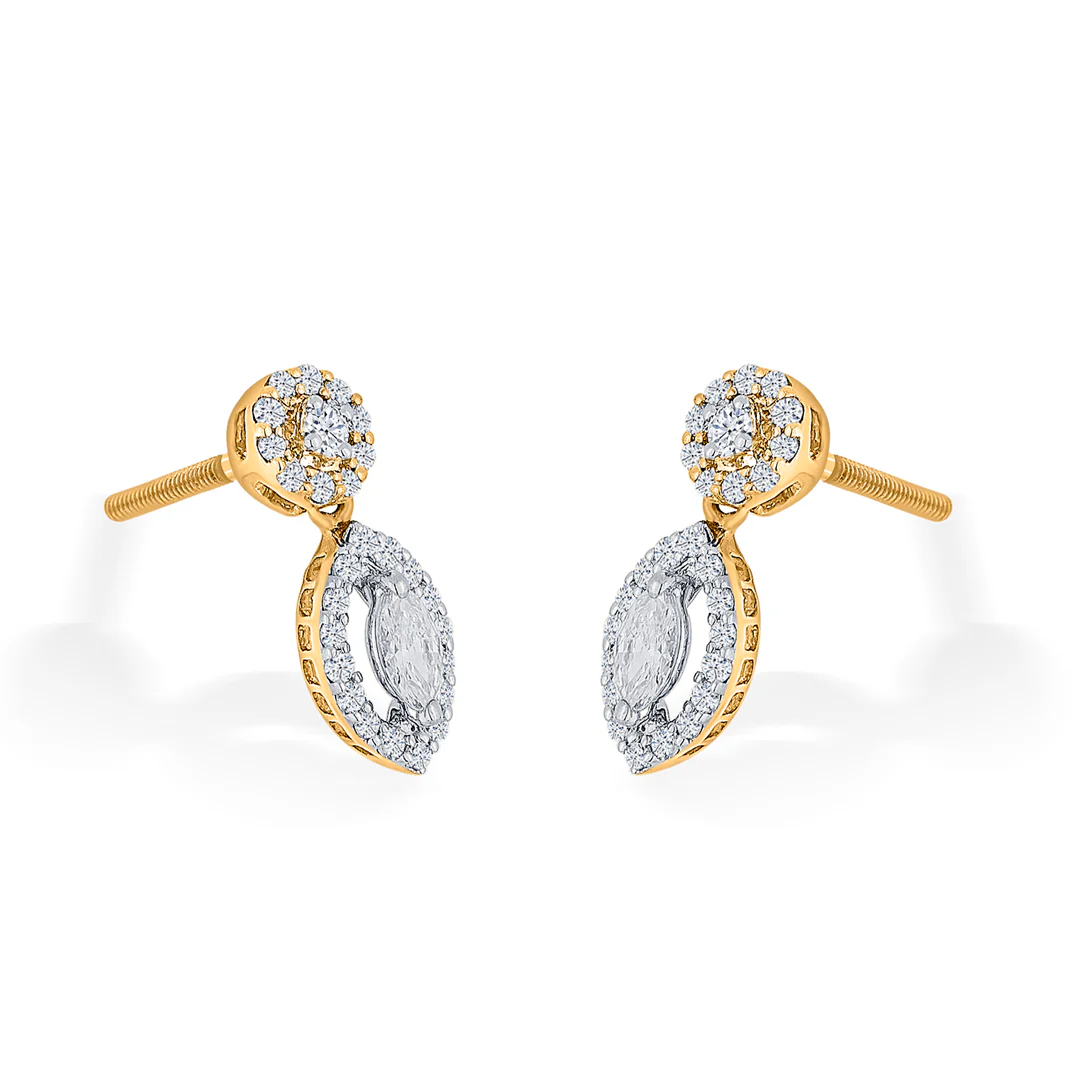 Elliptical Drop Gold Stud Diamond Earring for Women - Image 3