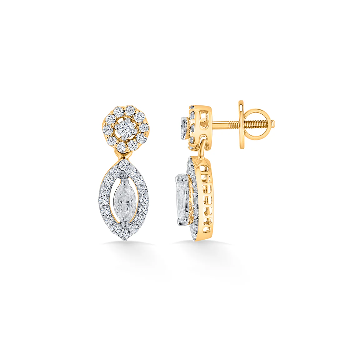 Elliptical Drop Gold Stud Diamond Earring for Women - Image 4