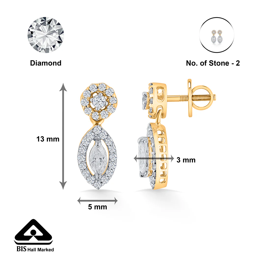 Elliptical Drop Gold Stud Diamond Earring for Women - Image 5