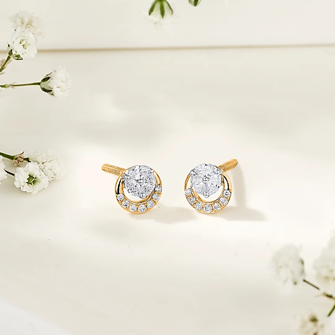 Golden Whirl Yellow Gold Stud Earring for Women