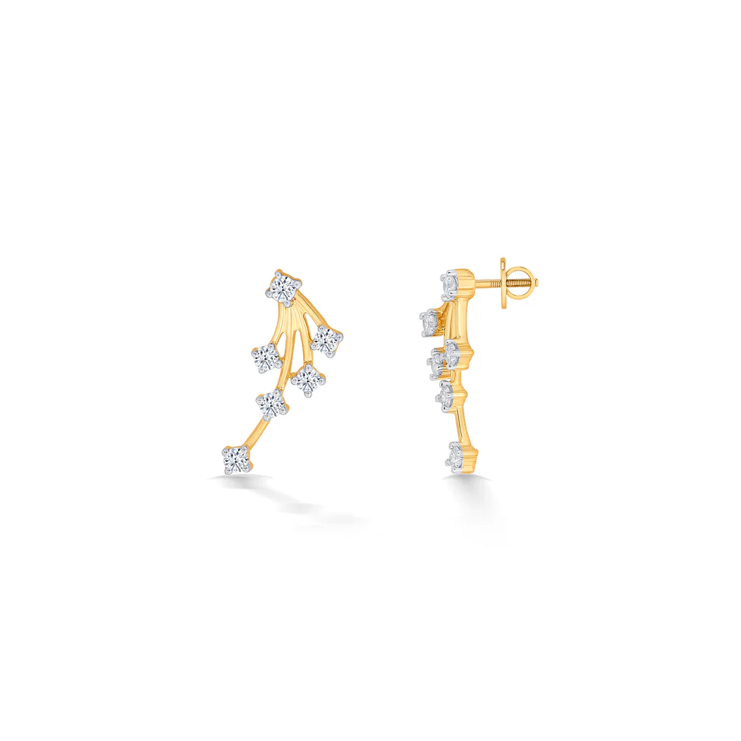 Gripper Yellow Gold & Diamond Stud Earring For Women - Image 4