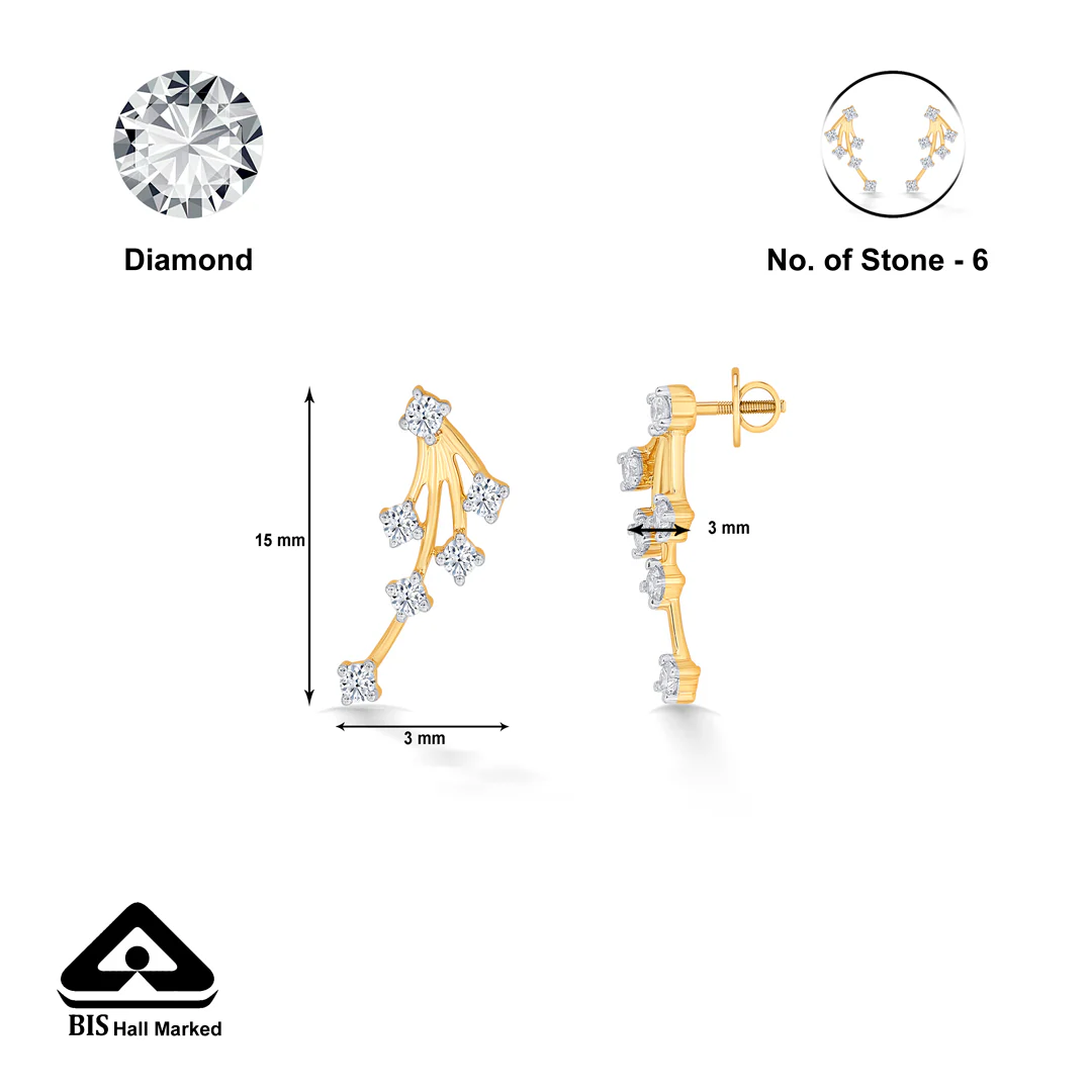 Gripper Yellow Gold & Diamond Stud Earring For Women - Image 5