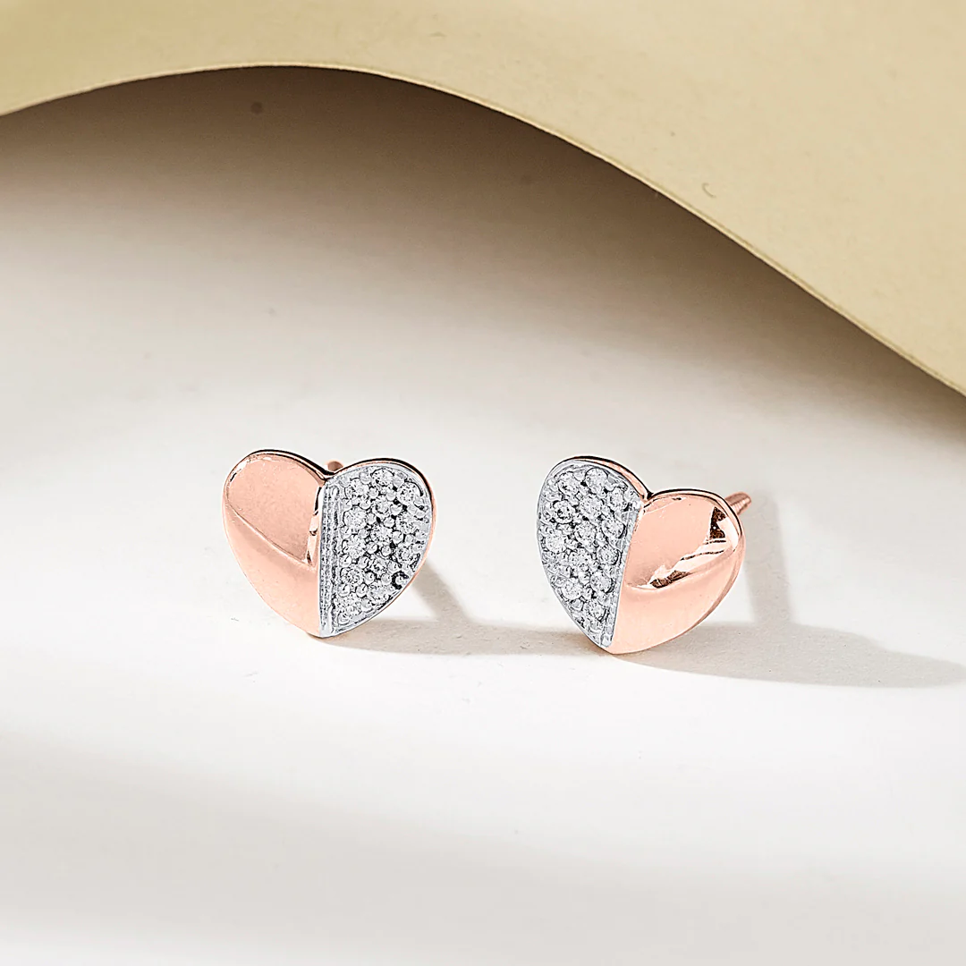 Half & Hearty Rose Gold Stud Diamond Earring For Women