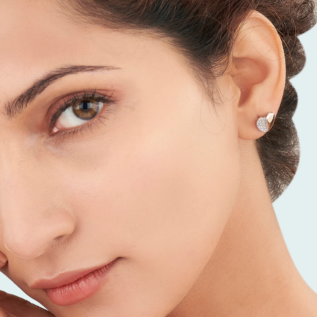 Half & Hearty Rose Gold Stud Diamond Earring For Women - Image 2