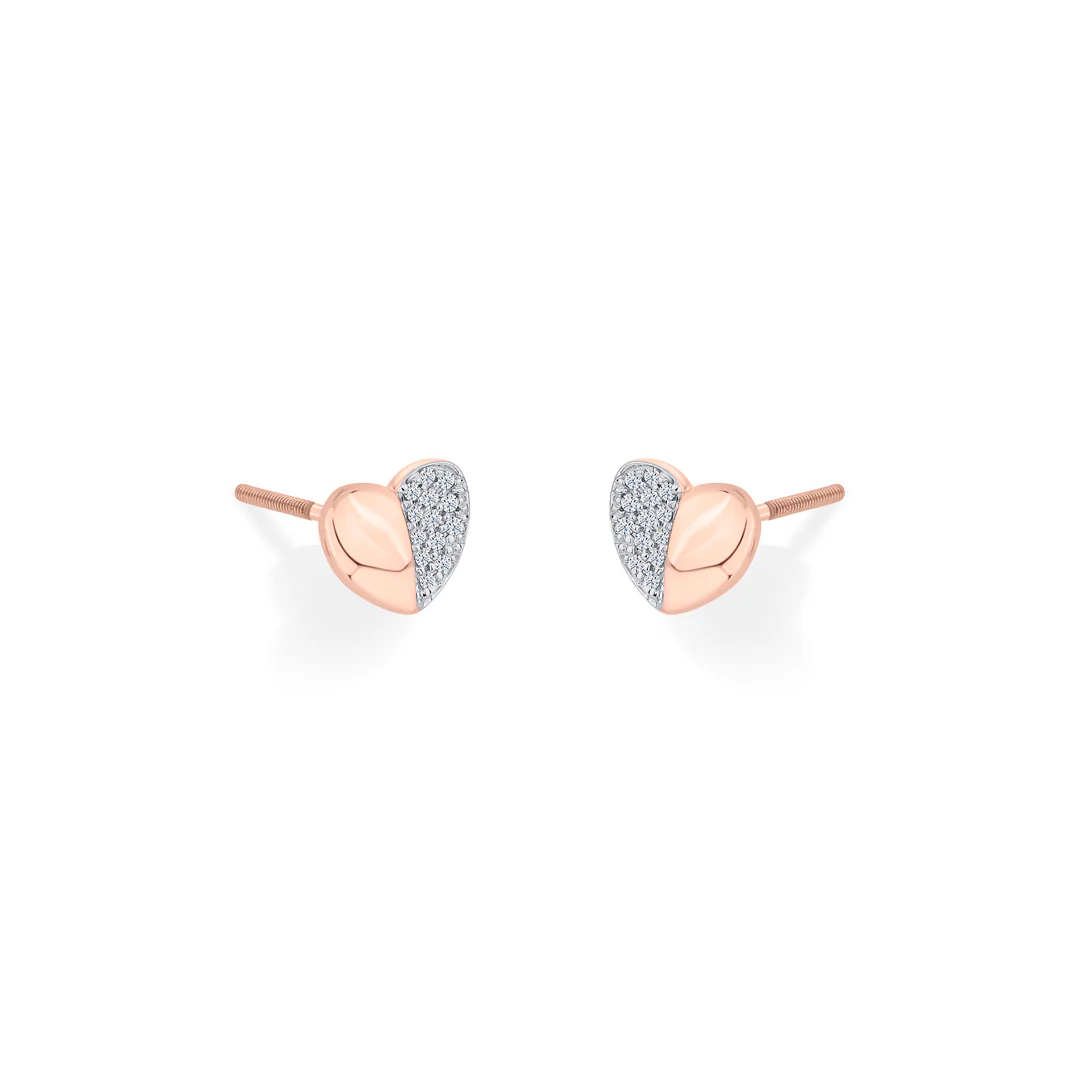 Half & Hearty Rose Gold Stud Diamond Earring For Women - Image 3