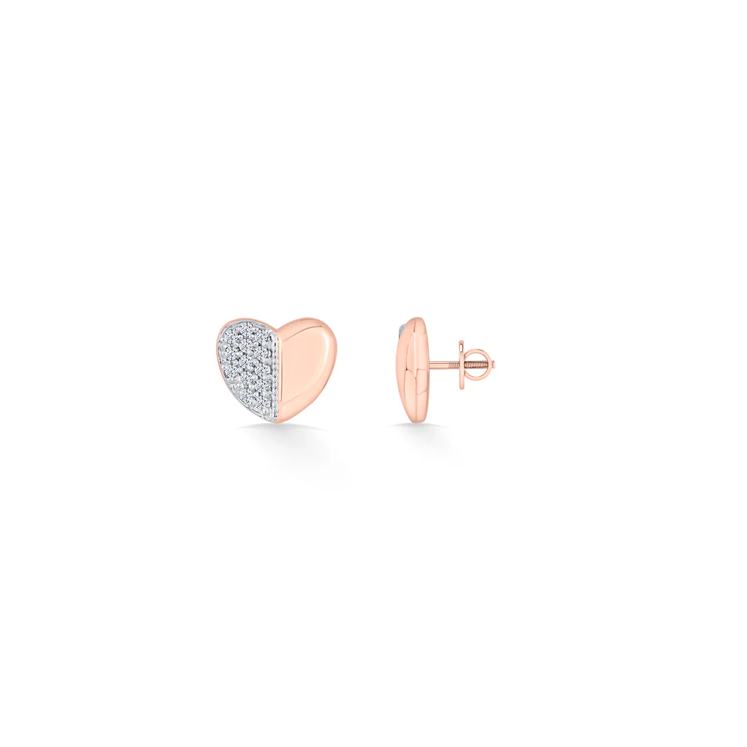 Half & Hearty Rose Gold Stud Diamond Earring For Women - Image 4