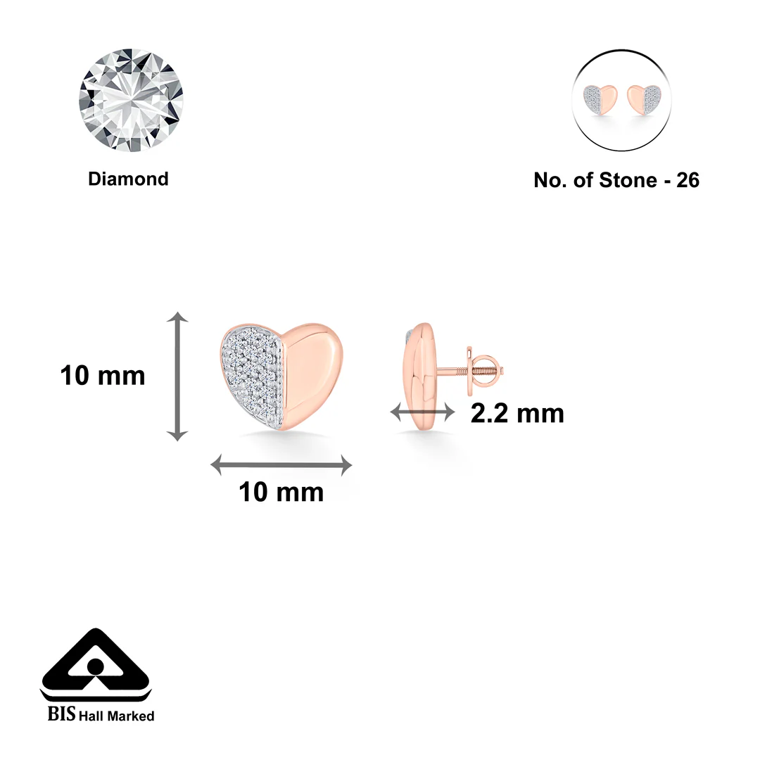 Half & Hearty Rose Gold Stud Diamond Earring For Women - Image 5