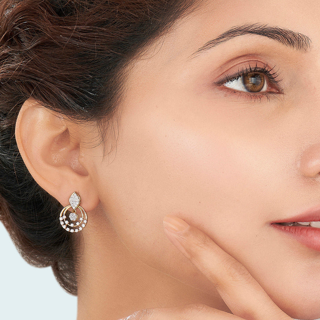 Halo Spark Gold Stud Diamond Earring for Women - Image 2