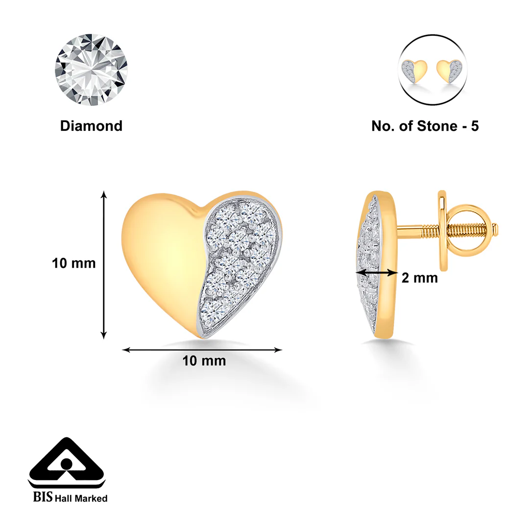 Harmony Yellow Gold & Diamond Stud Earring For Women - Image 5