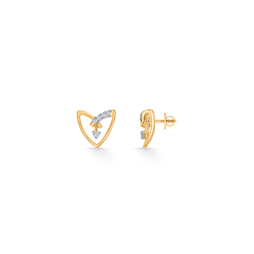 Heart Gold & Diamond Stud Earring For Women - Image 4