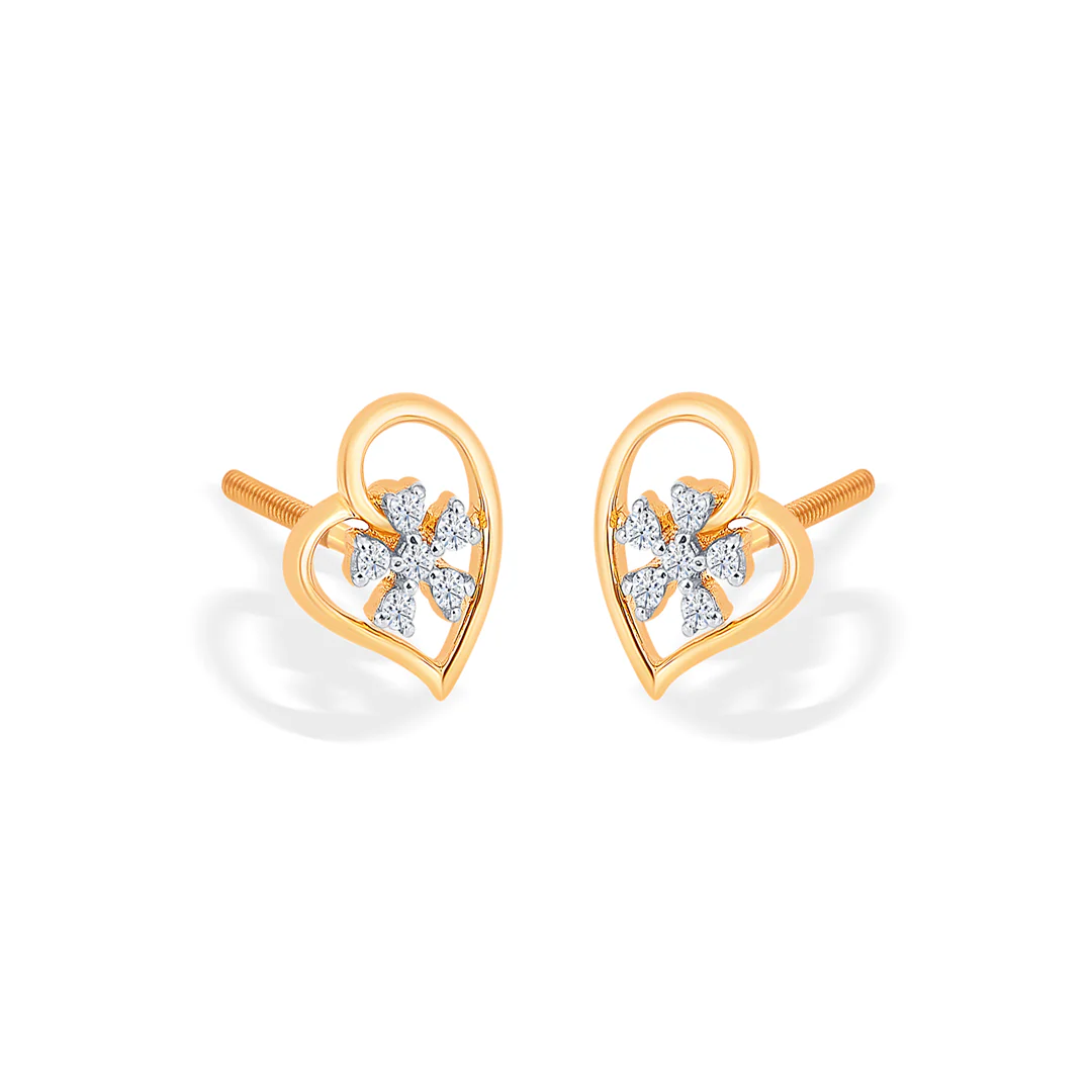 Heart Yellow Gold & Diamond Stud Earring For Women - Image 3