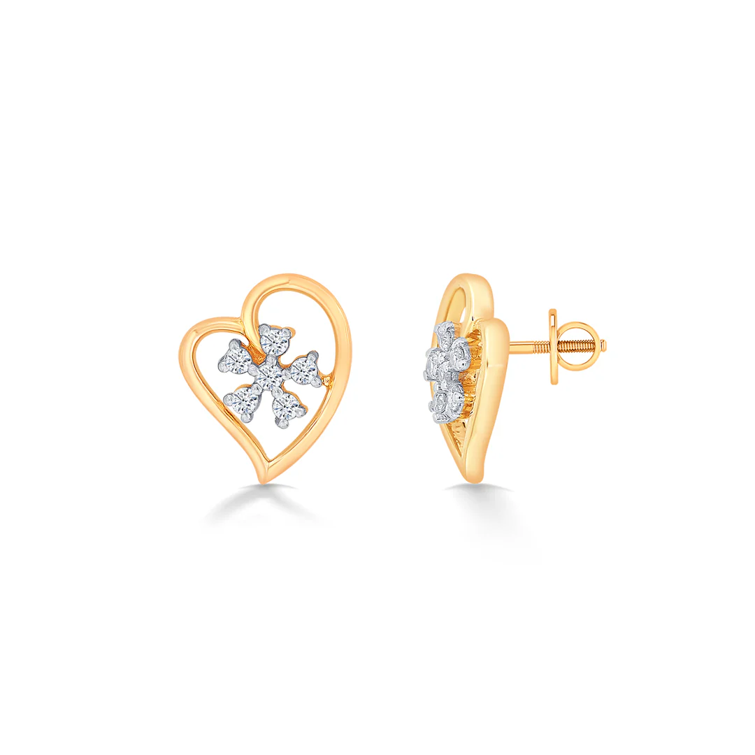 Heart Yellow Gold & Diamond Stud Earring For Women - Image 4