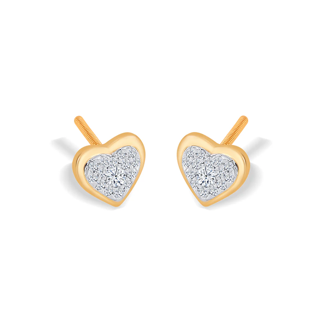 Heartfelt Yellow Gold & Diamond Stud Earring For Women - Image 3
