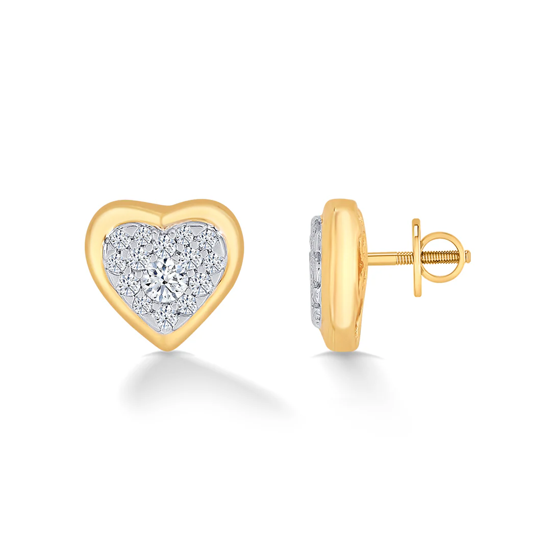 Heartfelt Yellow Gold & Diamond Stud Earring For Women - Image 4