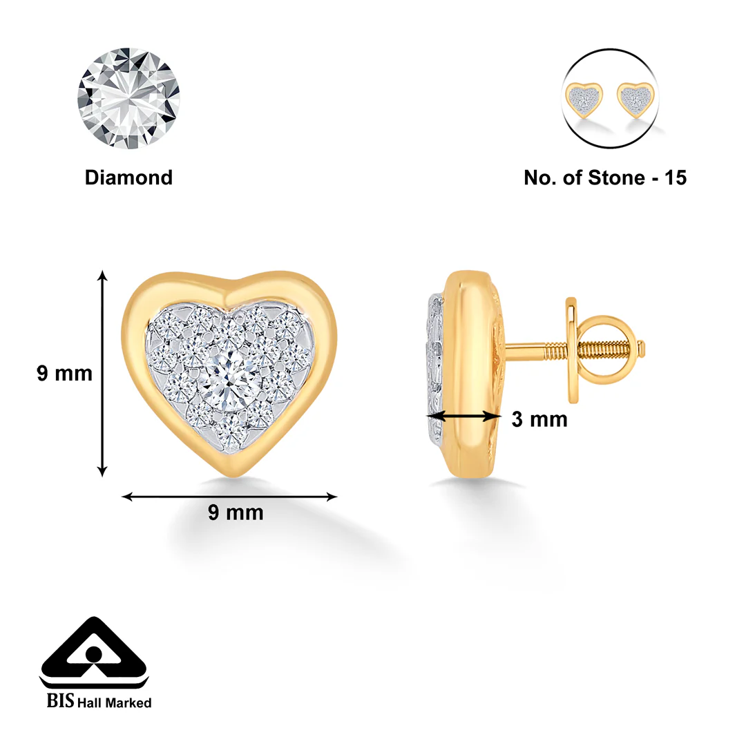 Heartfelt Yellow Gold & Diamond Stud Earring For Women - Image 5