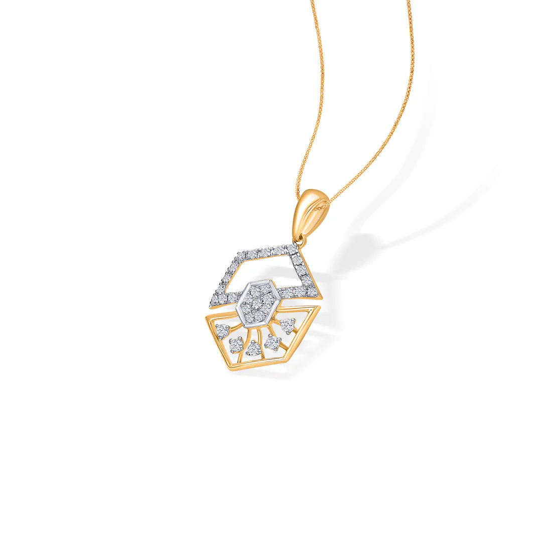 Hexa Spark Gold & Diamond Pendant Set For Women - Image 7