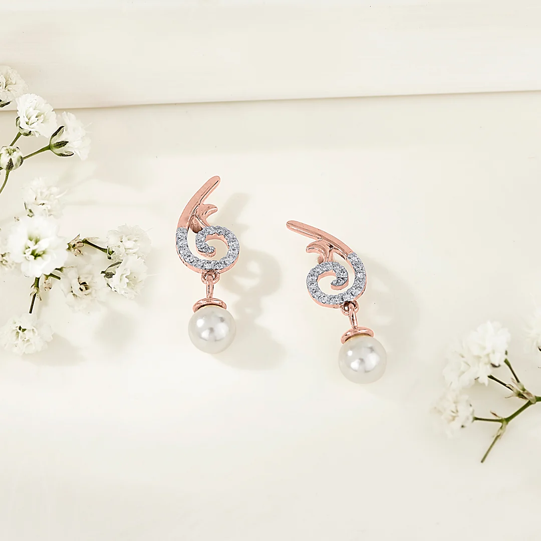 Iris Pearl Rose Gold Stud Diamond Earring For Women