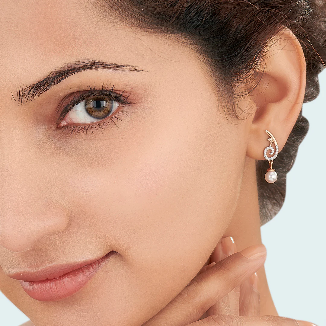 Iris Pearl Rose Gold Stud Diamond Earring For Women - Image 2