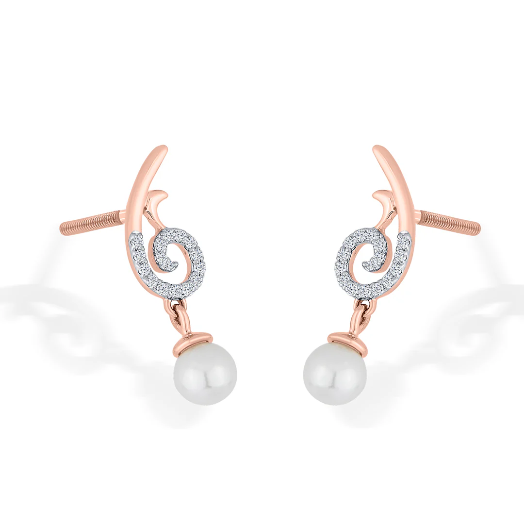 Iris Pearl Rose Gold Stud Diamond Earring For Women - Image 3