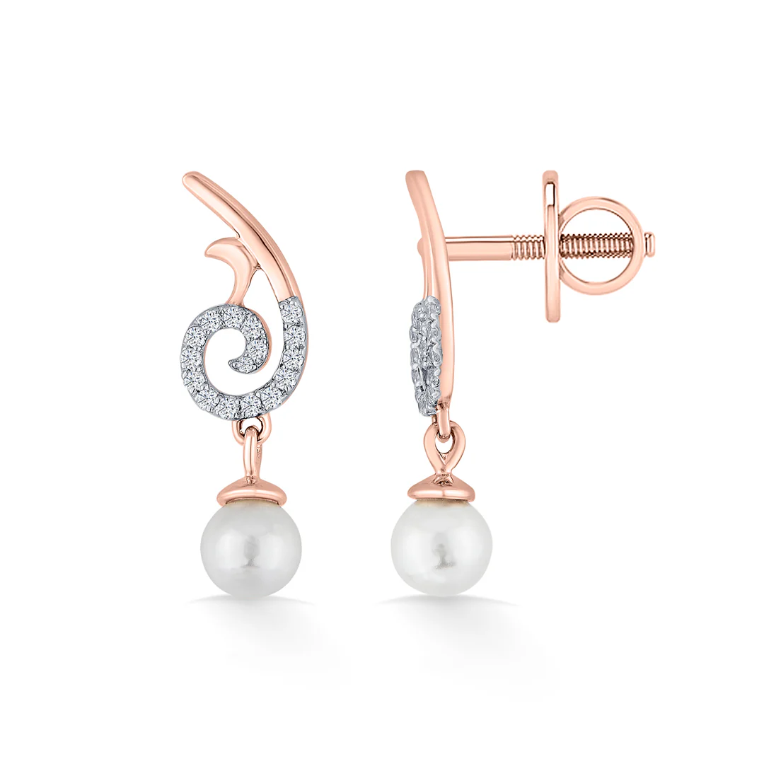 Iris Pearl Rose Gold Stud Diamond Earring For Women - Image 4