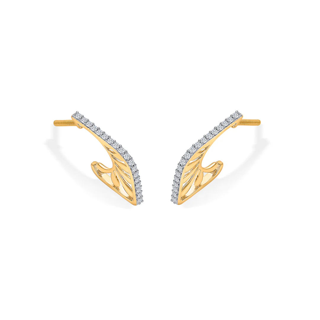 Leaf Gold & Diamond Hoops & Huggies Earring For Women - Image 3