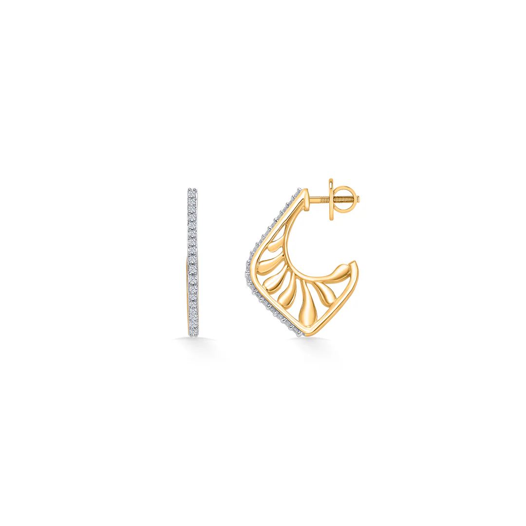 Leaf Gold & Diamond Hoops & Huggies Earring For Women - Image 4