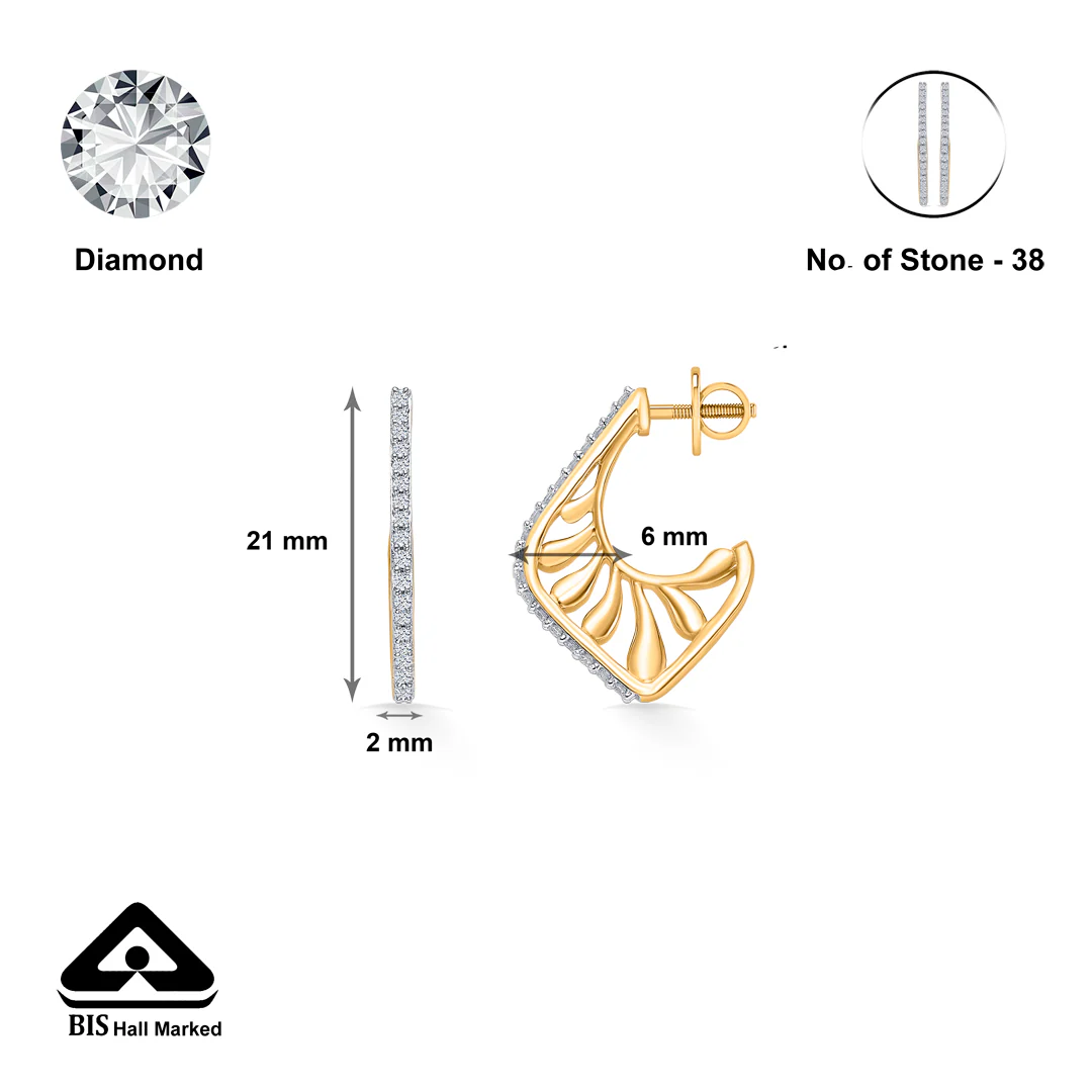 Leaf Gold & Diamond Hoops & Huggies Earring For Women - Image 5