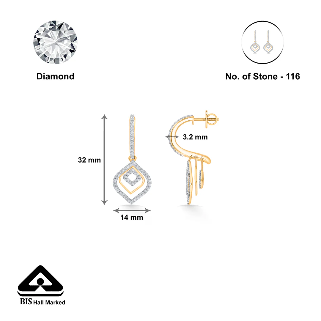 Leafy Gold & Diamond Diamond Earring Earring For Women - Image 5