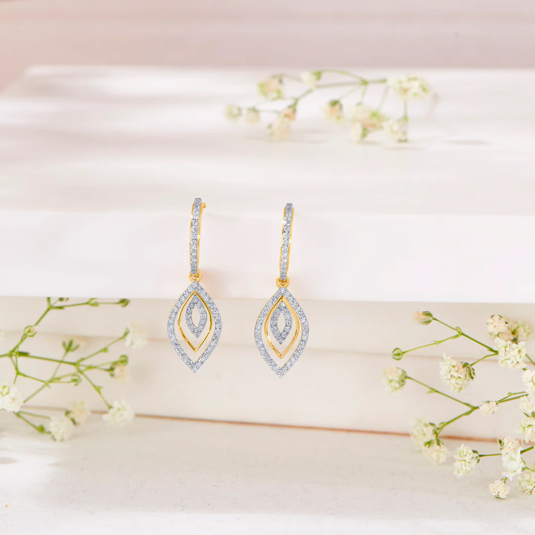 Leafy Gold & Diamond Drops & Dangler Earring For Women