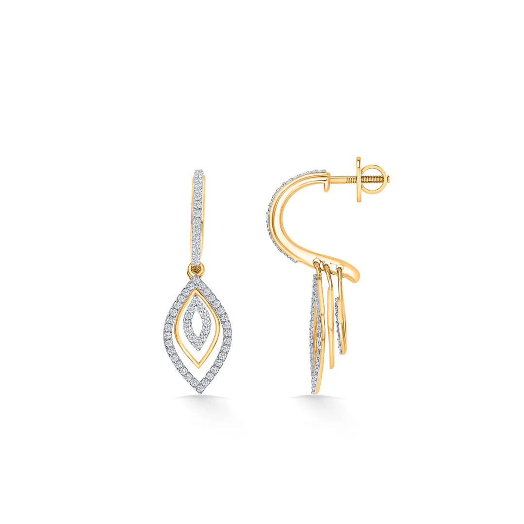 Leafy Gold & Diamond Drops & Dangler Earring For Women - Image 3