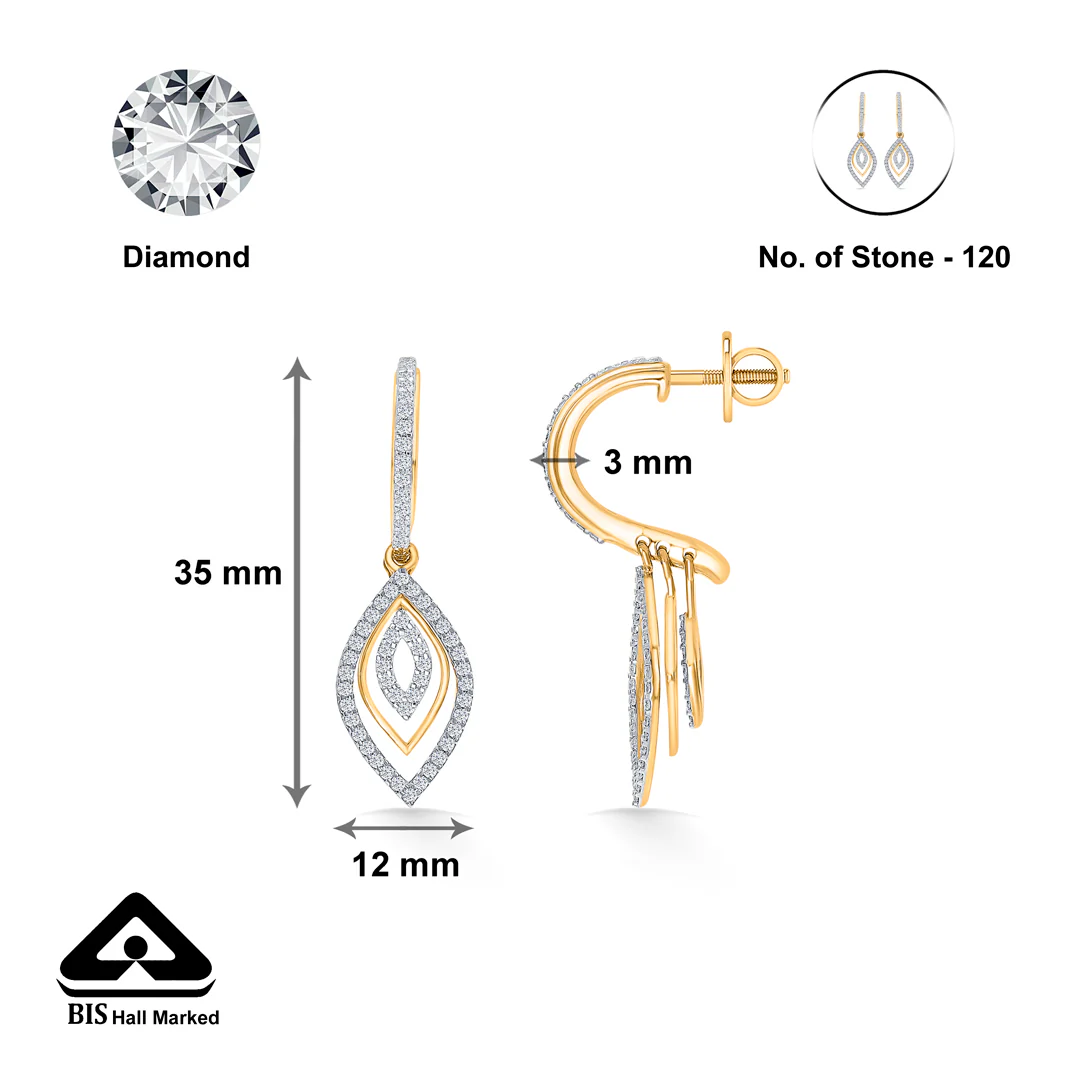 Leafy Gold & Diamond Drops & Dangler Earring For Women - Image 5