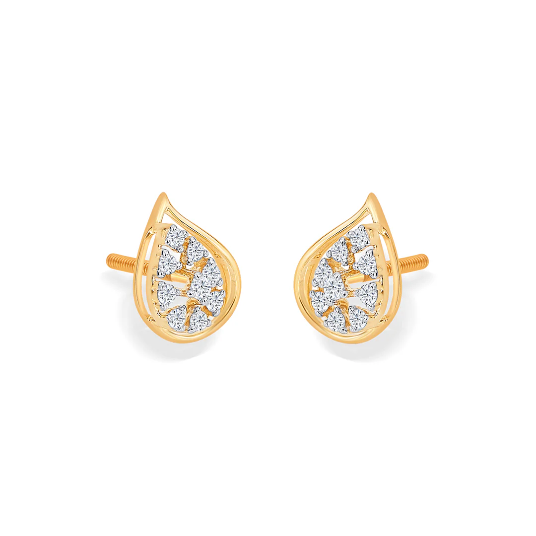 Luminous Yellow Gold & Diamond Stud Earring For Women - Image 3