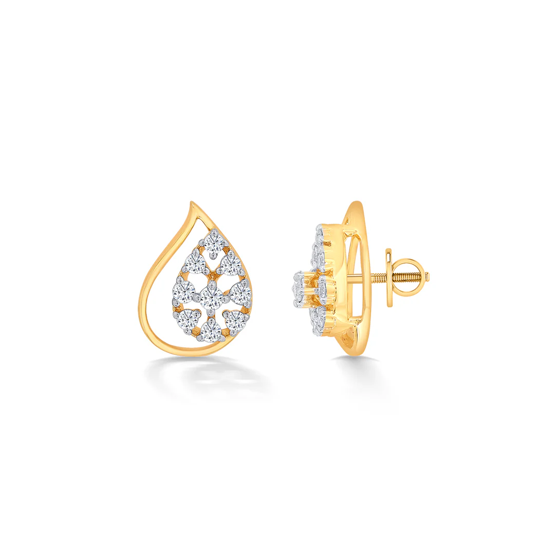 Luminous Yellow Gold & Diamond Stud Earring For Women - Image 4